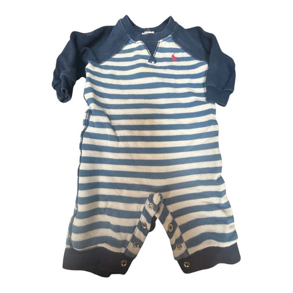 Ralph Lauren Navy and White Striped Kids Footie